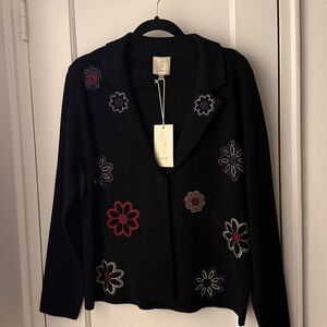 Sioni Black Textured Glittering Beaded Sweater Jacket (L) For Holiday Season 🌹